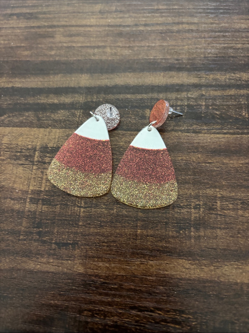 Glitter Layered Drop Earrings in White, Red and Gold